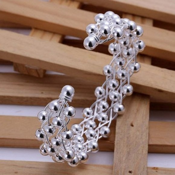 Silver Plated Smooth Bead Cuff Bracelet - Picture 7 of 7